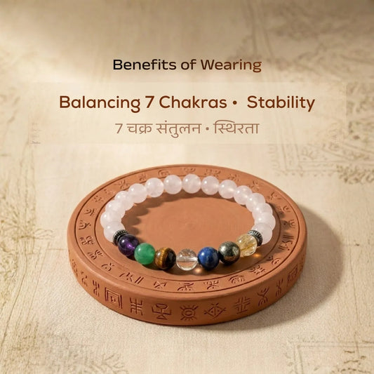 Natural Rose Quartz 7 Chakra Bracelet