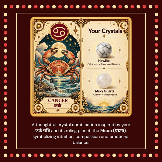 Natural Cancer (कर्क राशि) Howlite & Milky Quartz Zodiac Bracelet – Lab Certified Stones with FREE Raw Selenite Plate