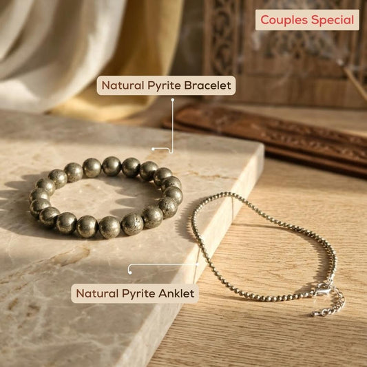 Natural Pyrite Anklet + Pyrite Bracelet Combo - Akshmala.in