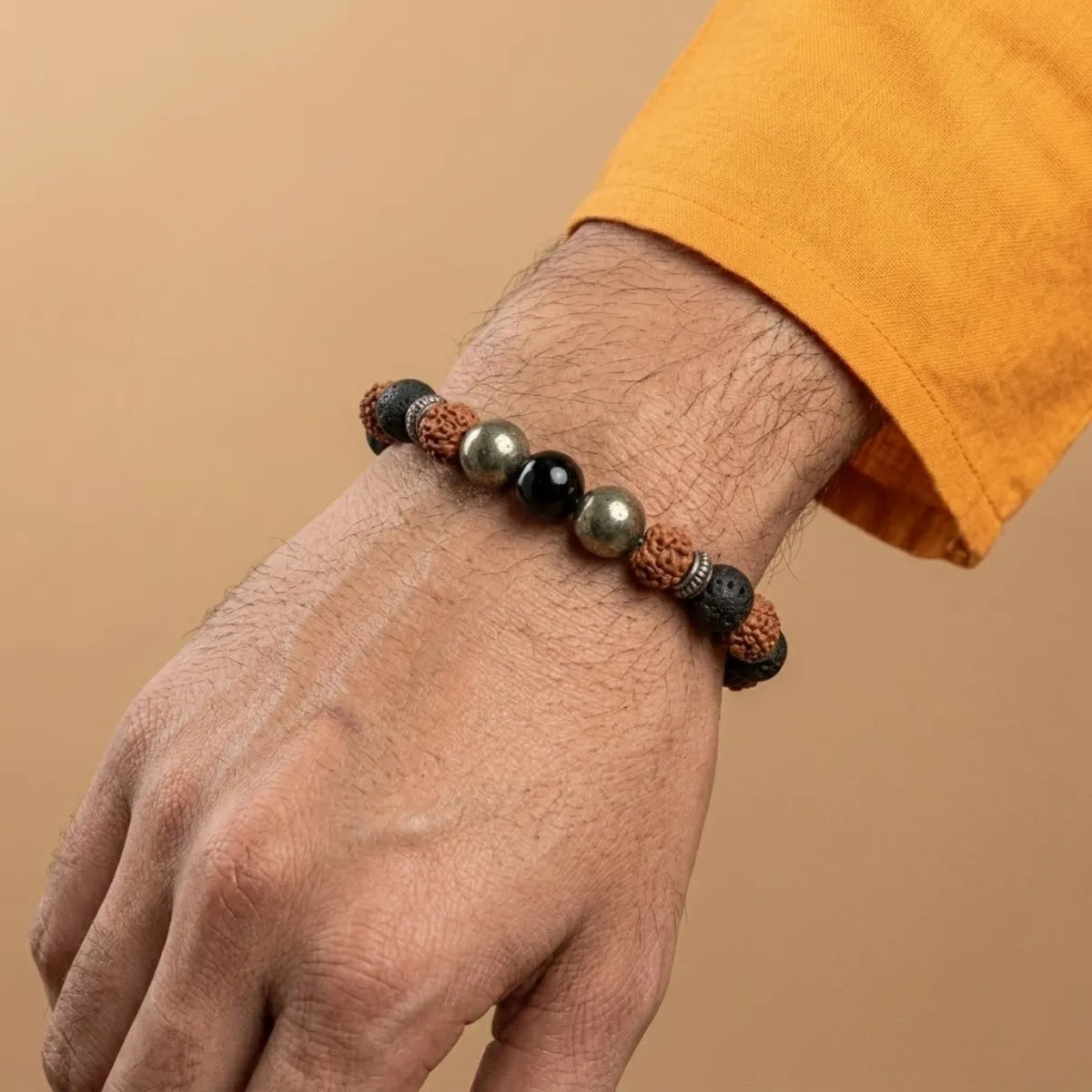Natural Rudraksha Pyrite Bracelet