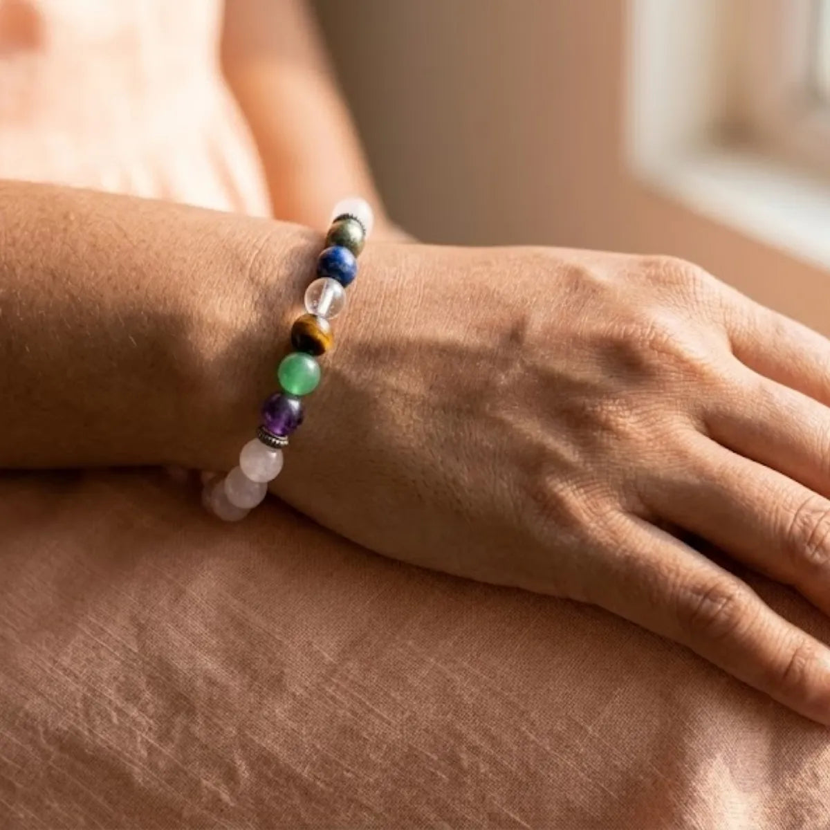 Natural Rose Quartz 7 Chakra Bracelet
