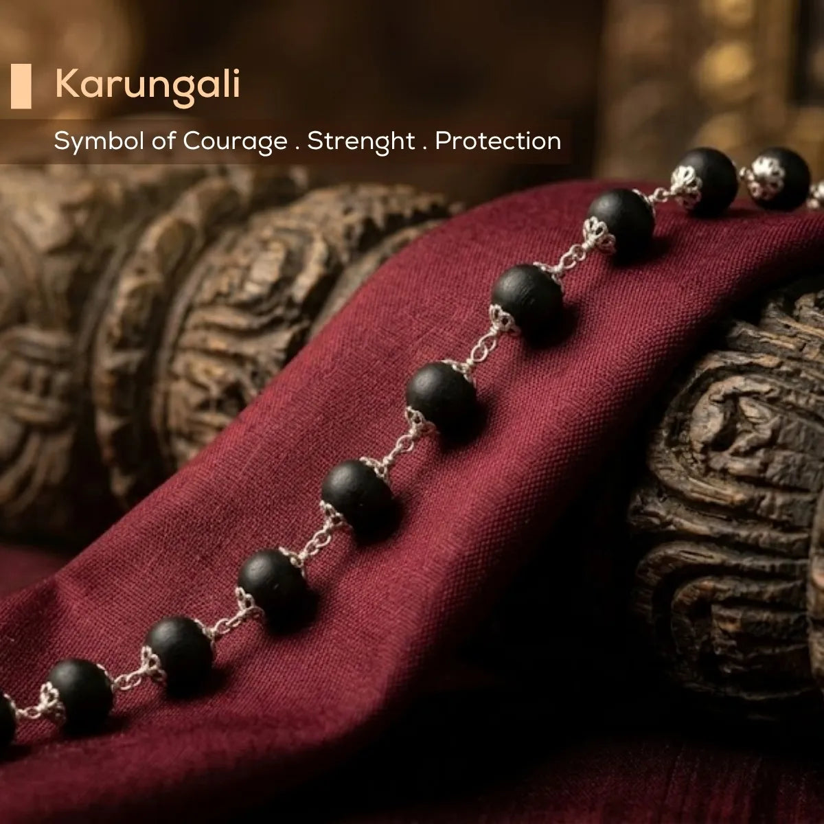Karungali Ebony Wood Mala With Silver-Finish Spacers