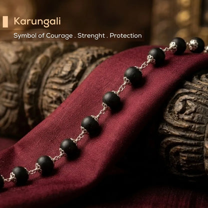 Karungali Ebony Wood Mala With Silver-Finish Spacers