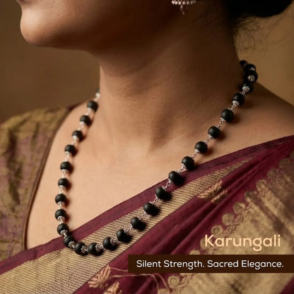 Karungali Ebony Wood Mala With Silver-Finish Spacers
