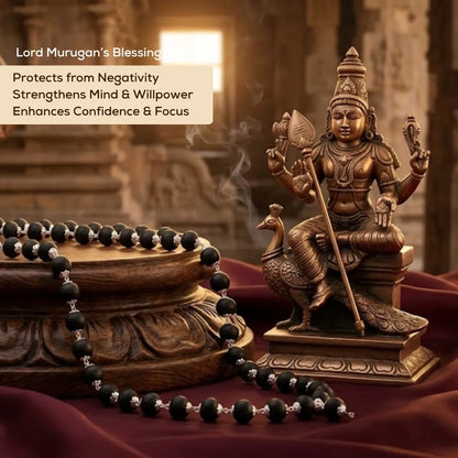 Karungali Ebony Wood Mala With Silver-Finish Spacers
