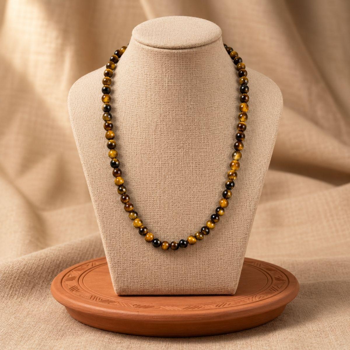 Natural Tiger Eye Necklace 6mm Bead (18 inches) Unisex