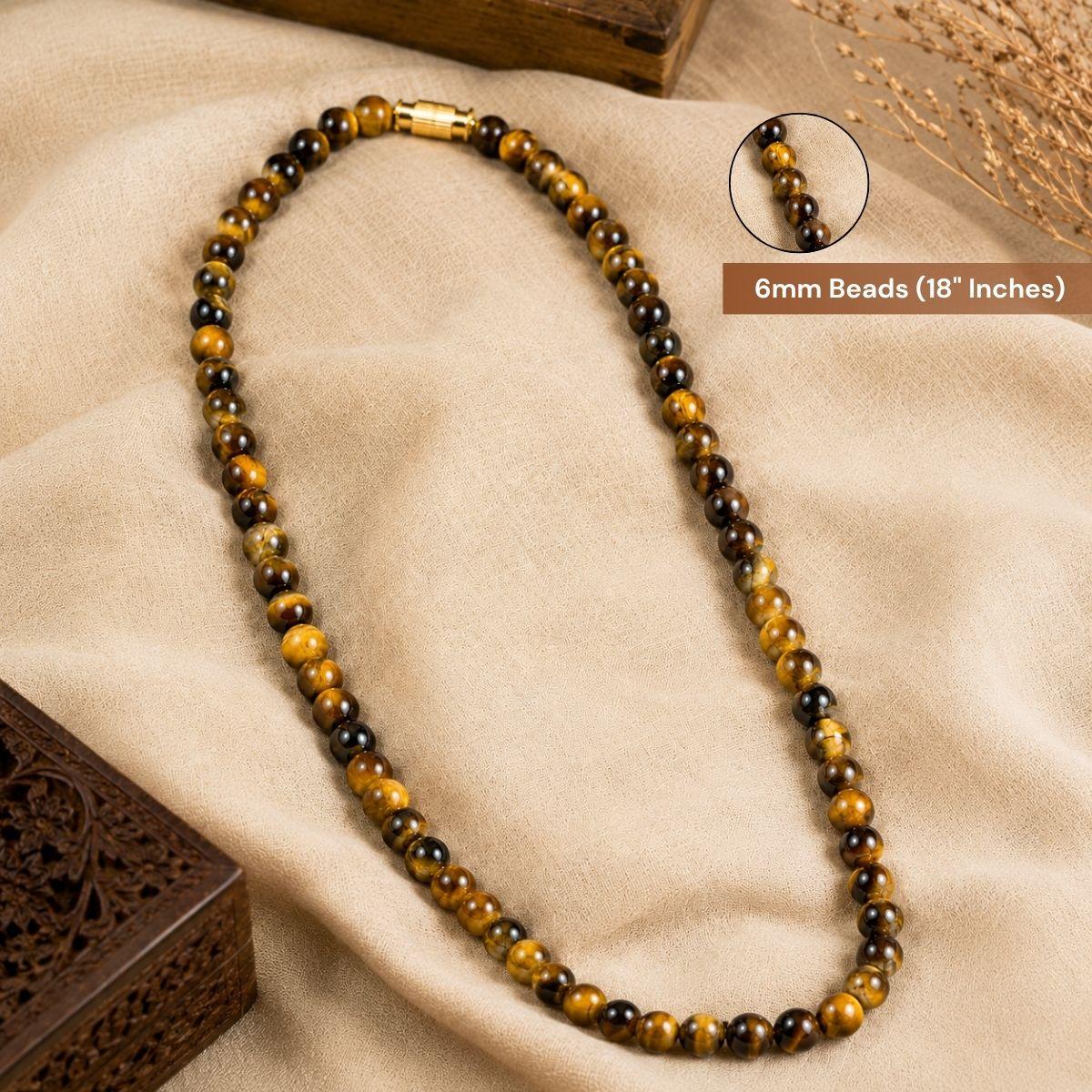 Natural Tiger Eye Necklace 6mm Bead (18 inches) Unisex