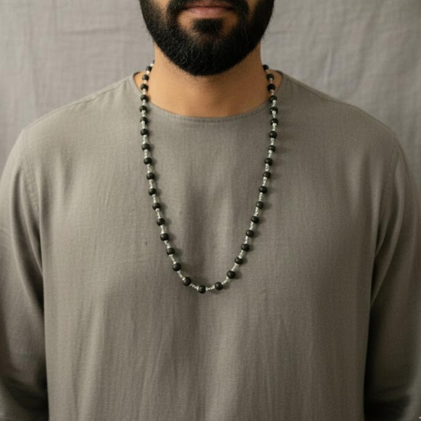 Natural Karungali Malai Ebony Wood (Silver Finish)