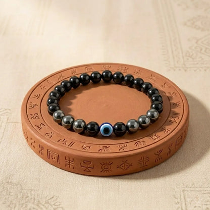 Natural Hematite Evil Eye Bracelet