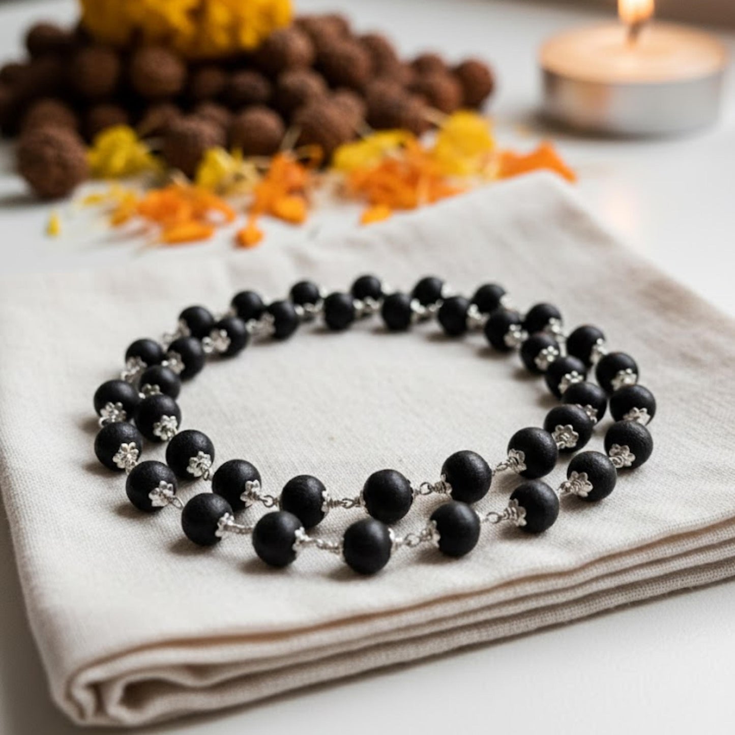 Natural Karungali Malai Ebony Wood (Silver Finish)