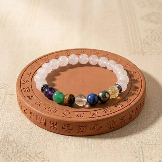 Natural Rose Quartz 7 Chakra Bracelet