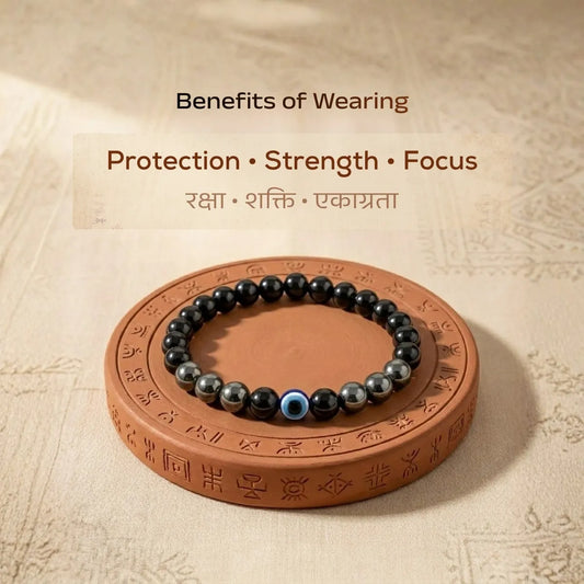 Natural Hematite Evil Eye Bracelet