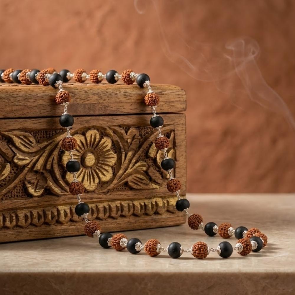 Karungali rudraksha malai made with ebony wood beads
