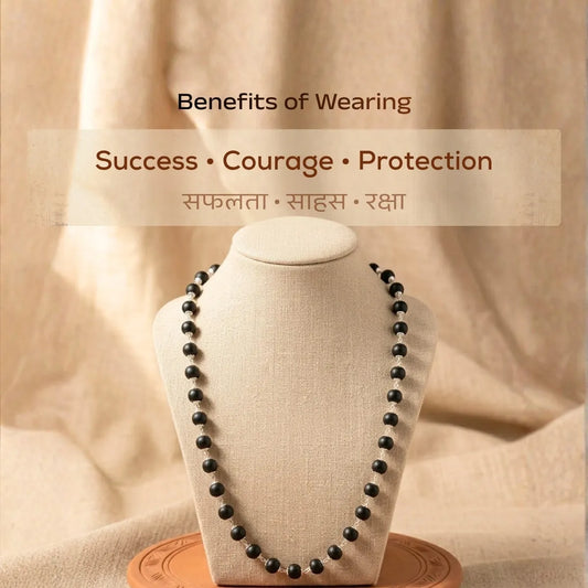 Karungali Ebony Wood Mala With Silver-Finish Spacers