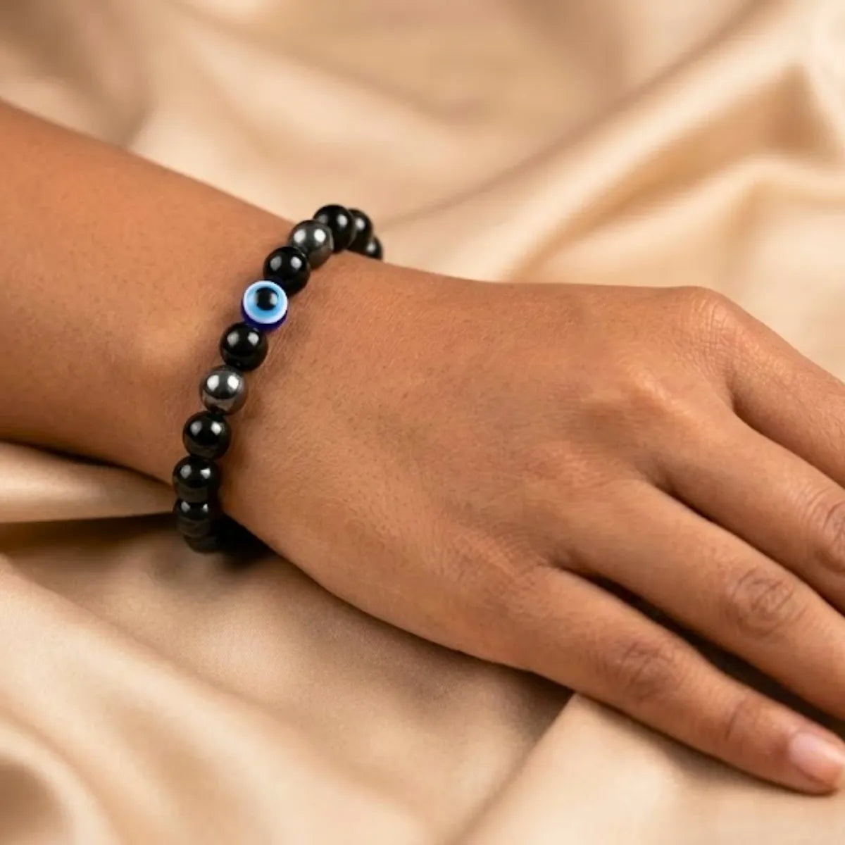 Natural Hematite Evil Eye Bracelet