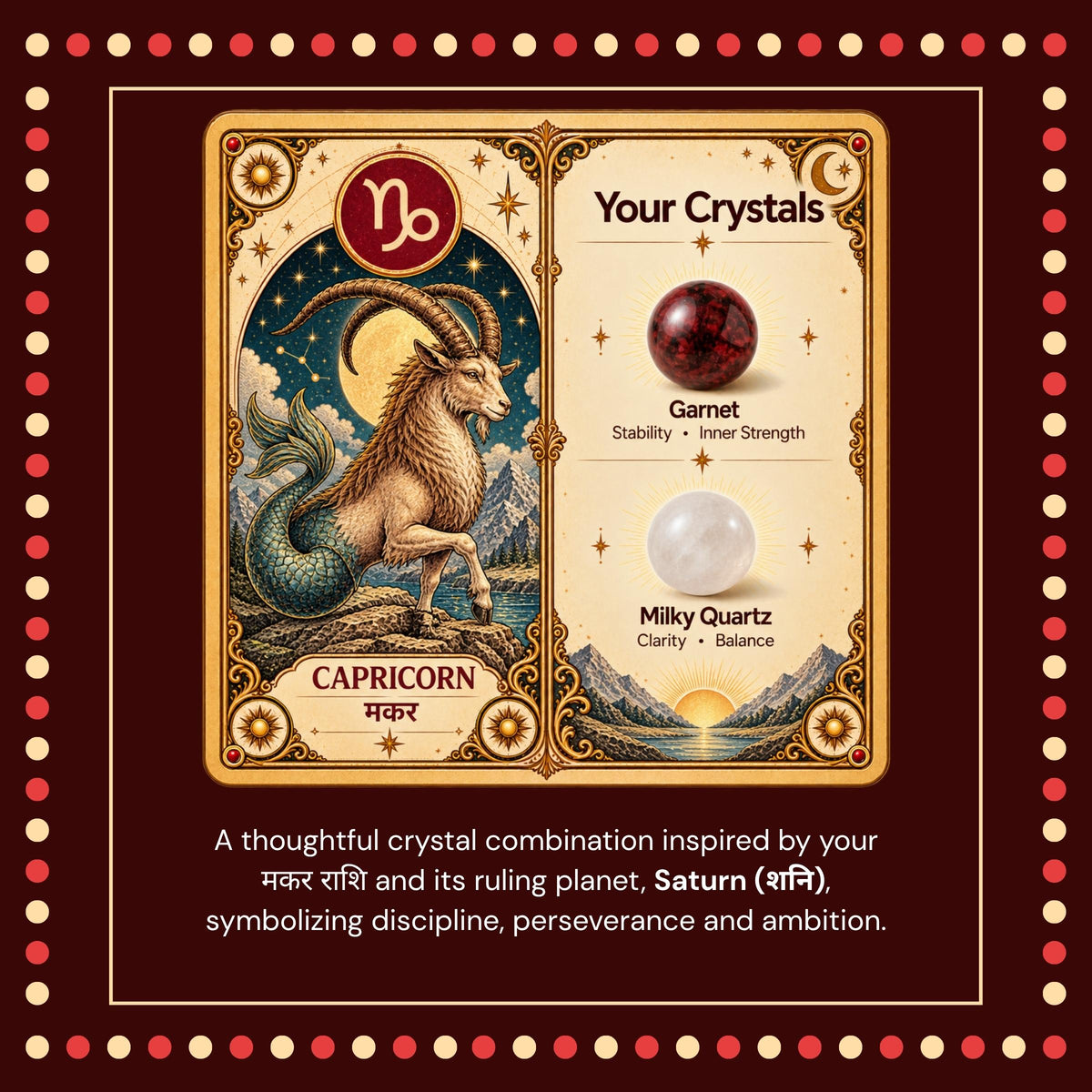 Natural Capricorn (मकर राशि) Garnet & Milky Quartz Zodiac Bracelet – Lab Certified Stones with FREE Raw Selenite Plate
