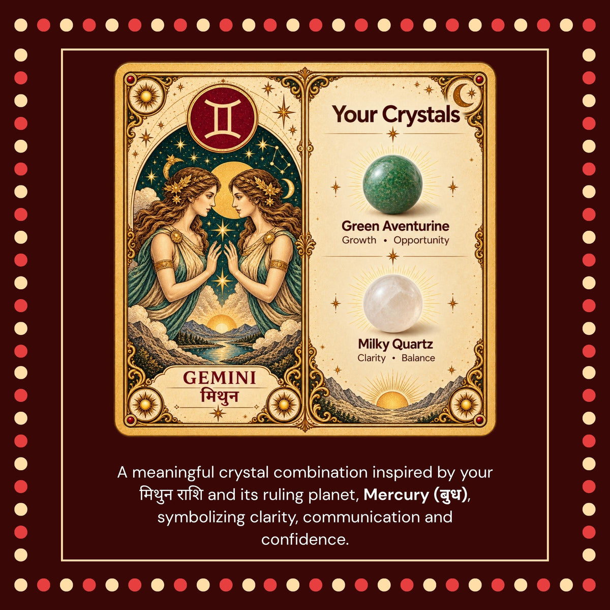 Natural Gemini (मिथुन राशि) Green Aventurine & Milky Quartz Zodiac Bracelet – Lab Certified Stones with FREE Raw Selenite Plate