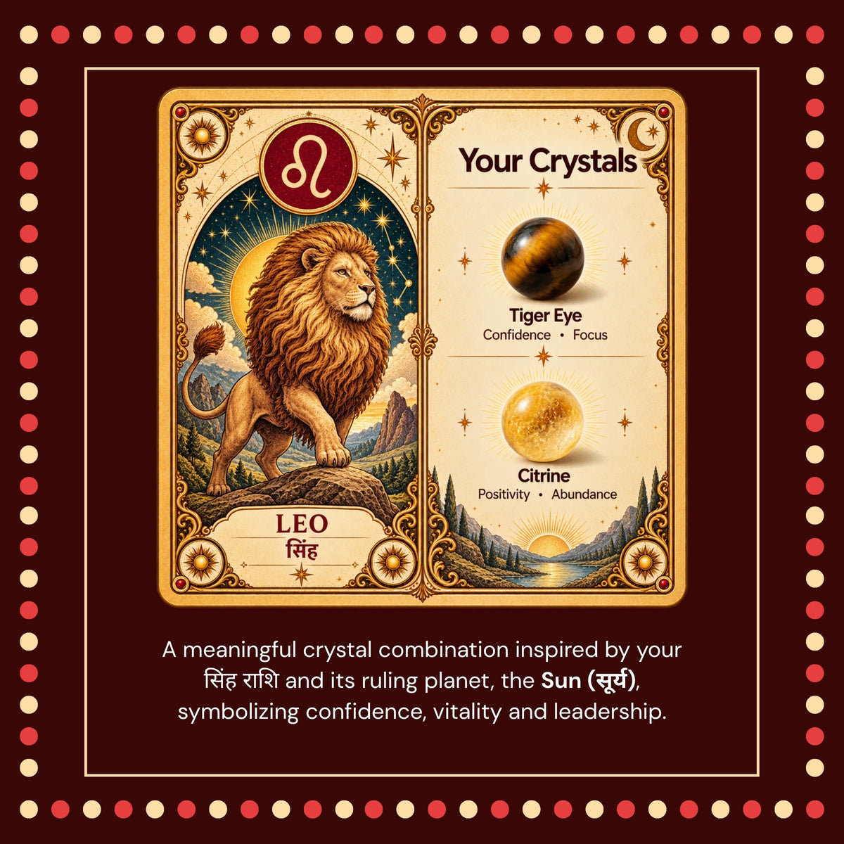 Natural Leo (सिंह राशि) Tiger Eye & Citrine Zodiac Bracelet – Lab Certified Stones with FREE Raw Selenite Plate