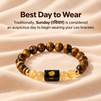 Natural Leo (सिंह राशि) Tiger Eye & Citrine Zodiac Bracelet – Lab Certified Stones with FREE Raw Selenite Plate
