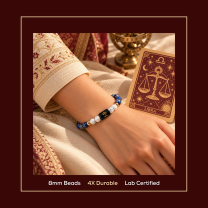Natural Libra (तुला राशि) Lapis Lazuli & Howlite Zodiac Bracelet – Lab Certified Stones with FREE Raw Selenite Plate