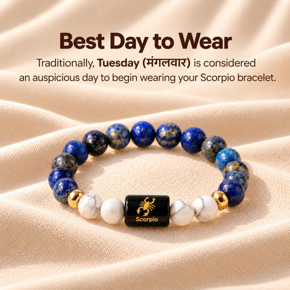Natural Libra (तुला राशि) Lapis Lazuli & Howlite Zodiac Bracelet – Lab Certified Stones with FREE Raw Selenite Plate