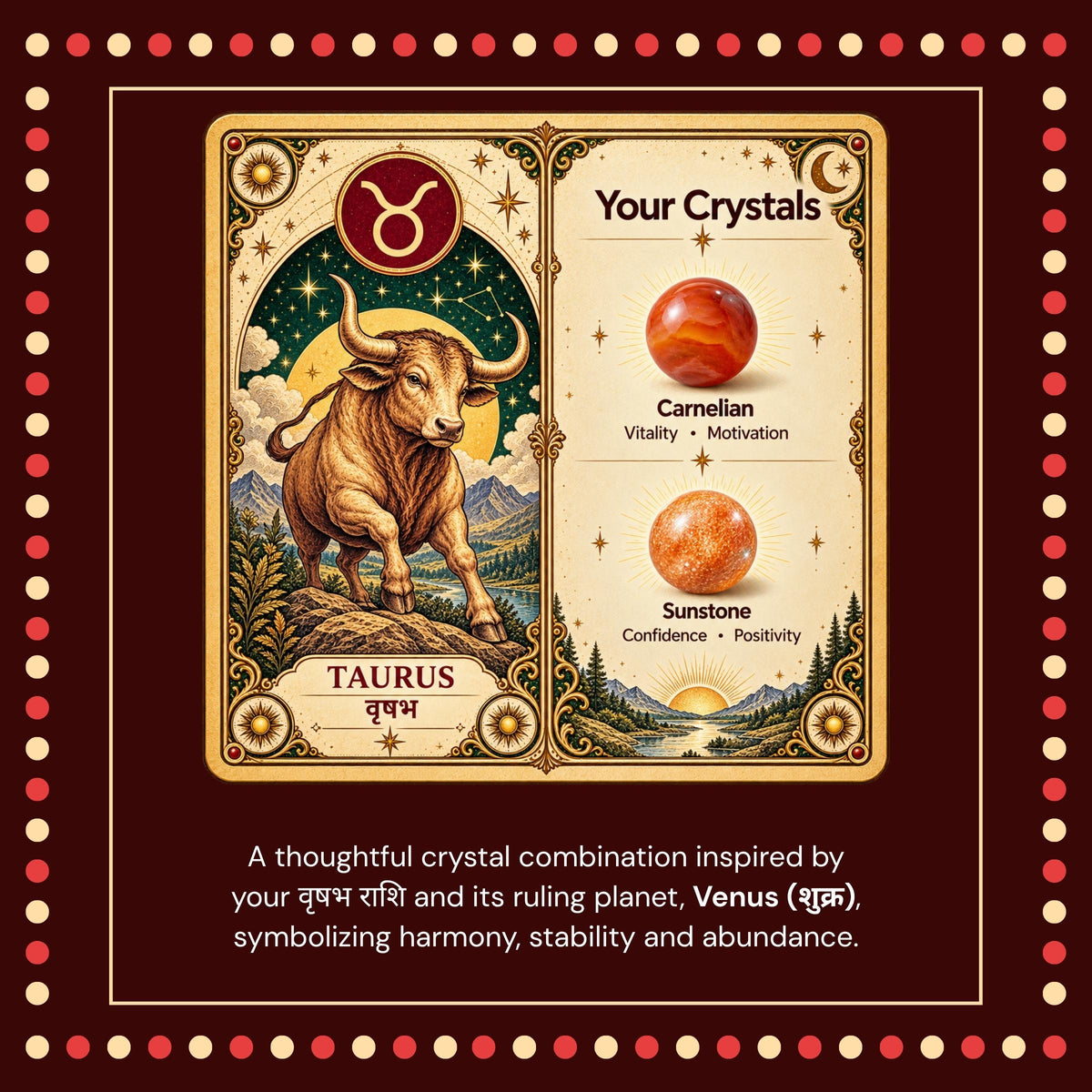 Natural Taurus (वृषभ राशि) Sunstone & Carnelian Zodiac Bracelet – Lab Certified Stones with FREE Raw Selenite Plate