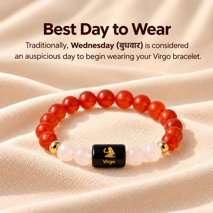 Natural Virgo (कन्या राशि) Carnelian & Milky Quartz Zodiac Bracelet – Lab Certified Stones with FREE Raw Selenite Plate