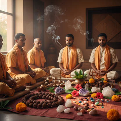 Indian Pandits are energising spiritual products (like rudrkaksha, crystals) square image