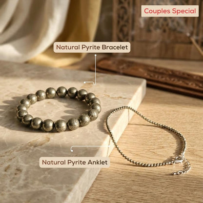 Natural Pyrite Anklet + Pyrite Bracelet Combo - Akshmala.in