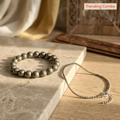 Natural Pyrite Anklet + Pyrite Bracelet Combo - Akshmala.in